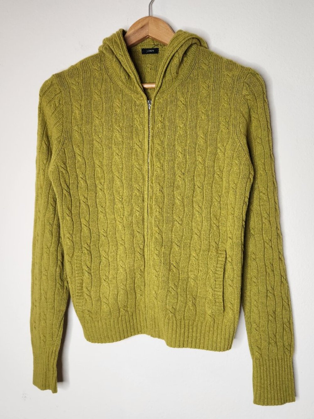 J. Crew Womens Green Cable Knit Full Zip Hoodie Sweater medium